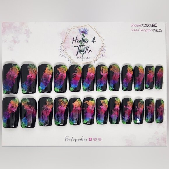 Heather & Thistle Luxe Press-On Nails - Rainbow Smoke - Medium Square - Picture 1 of 2